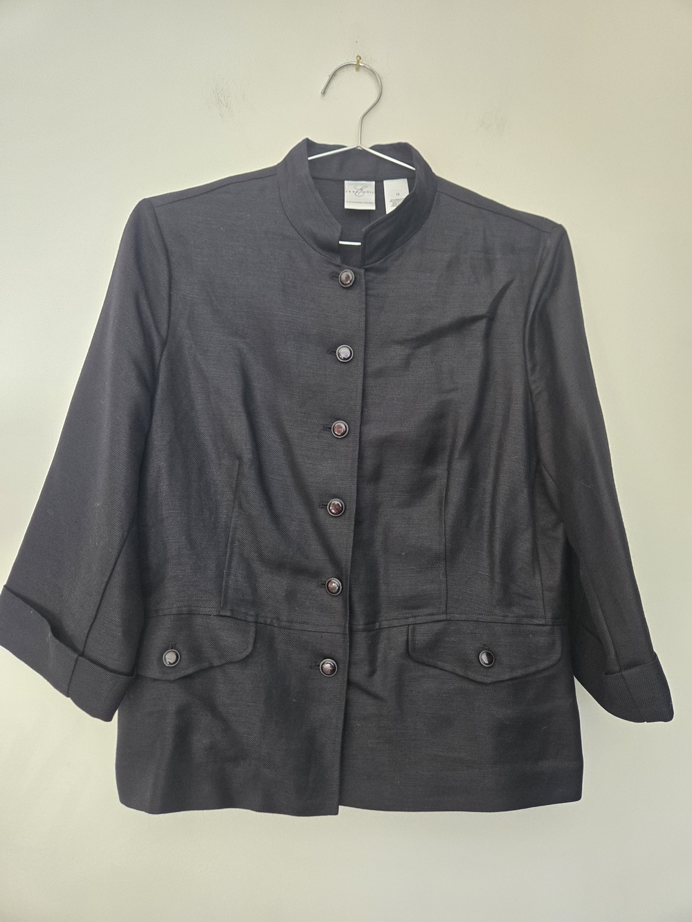 Women's Black Mandarin Collar Button-Front Jacket